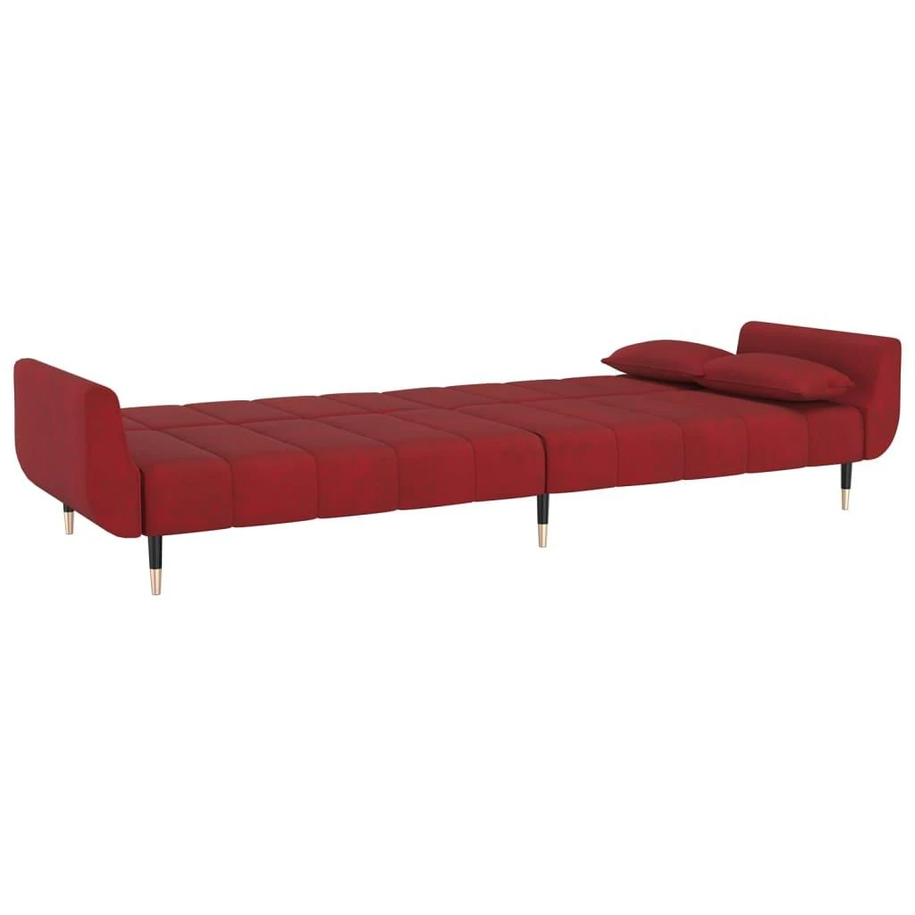 Dvivietė sofa-lova su dvejomis pagalvėmis, vyno, aksomas