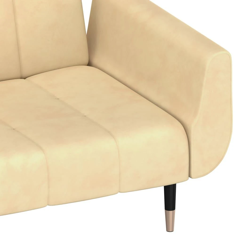 Dvivietė sofa-lova su dvejomis pagalvėmis, kreminė, aksomas