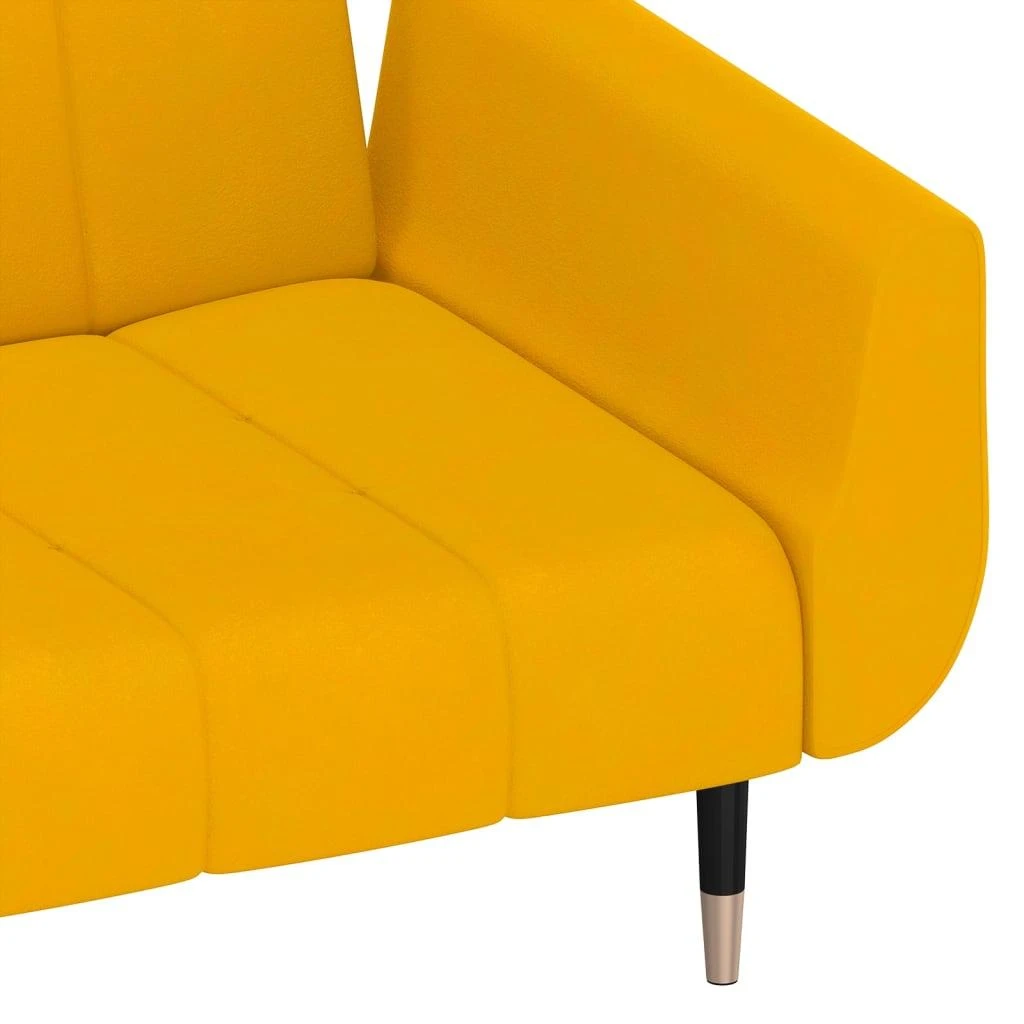 Dvivietė sofa-lova su dvejomis pagalvėmis, geltona, aksomas
