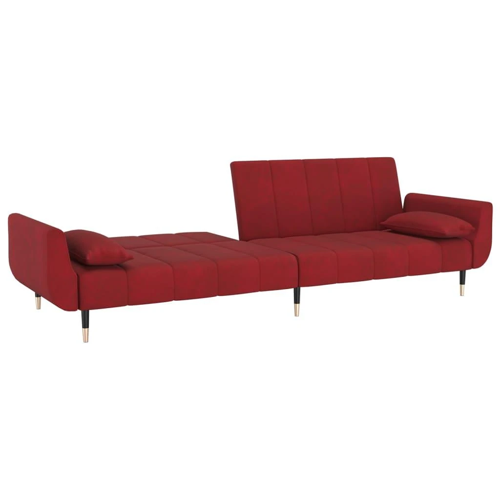Dvivietė sofa-lova su dvejomis pagalvėmis, vyno, aksomas