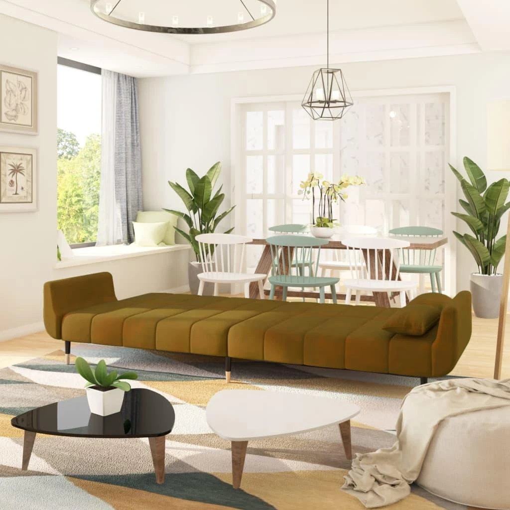 Dvivietė sofa-lova su dvejomis pagalvėmis, ruda, aksomas