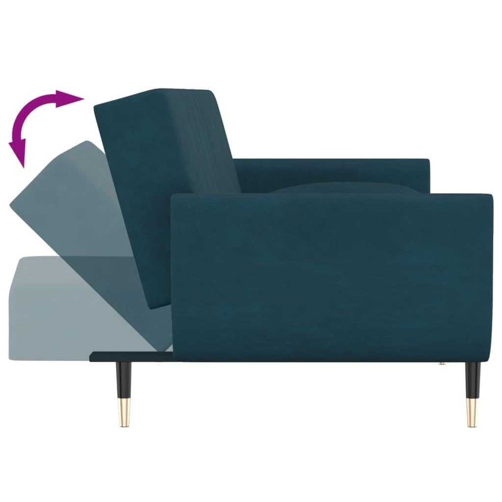 Dvivietė sofa-lova su dvejomis pagalvėmis, mėlyna, aksomas