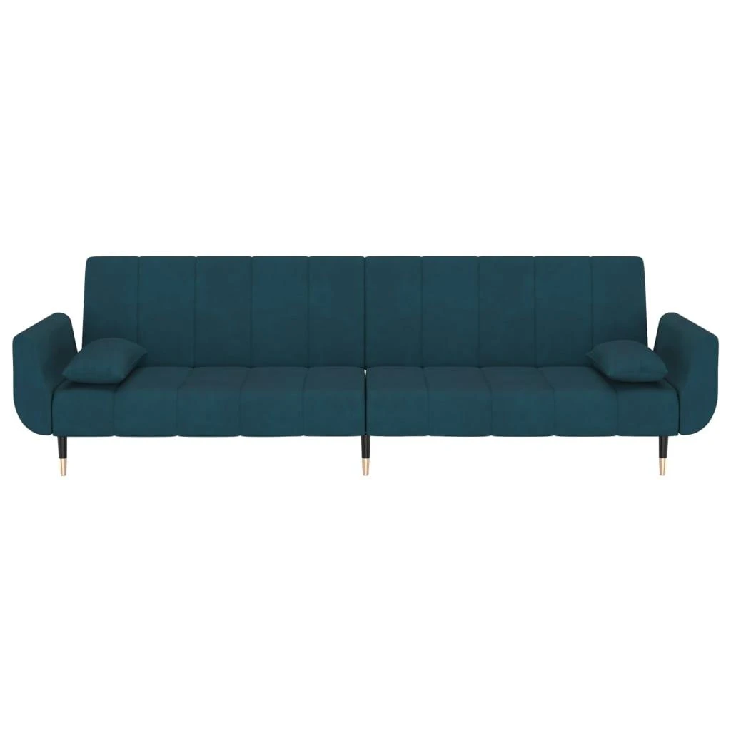 Dvivietė sofa-lova su dvejomis pagalvėmis, mėlyna, aksomas