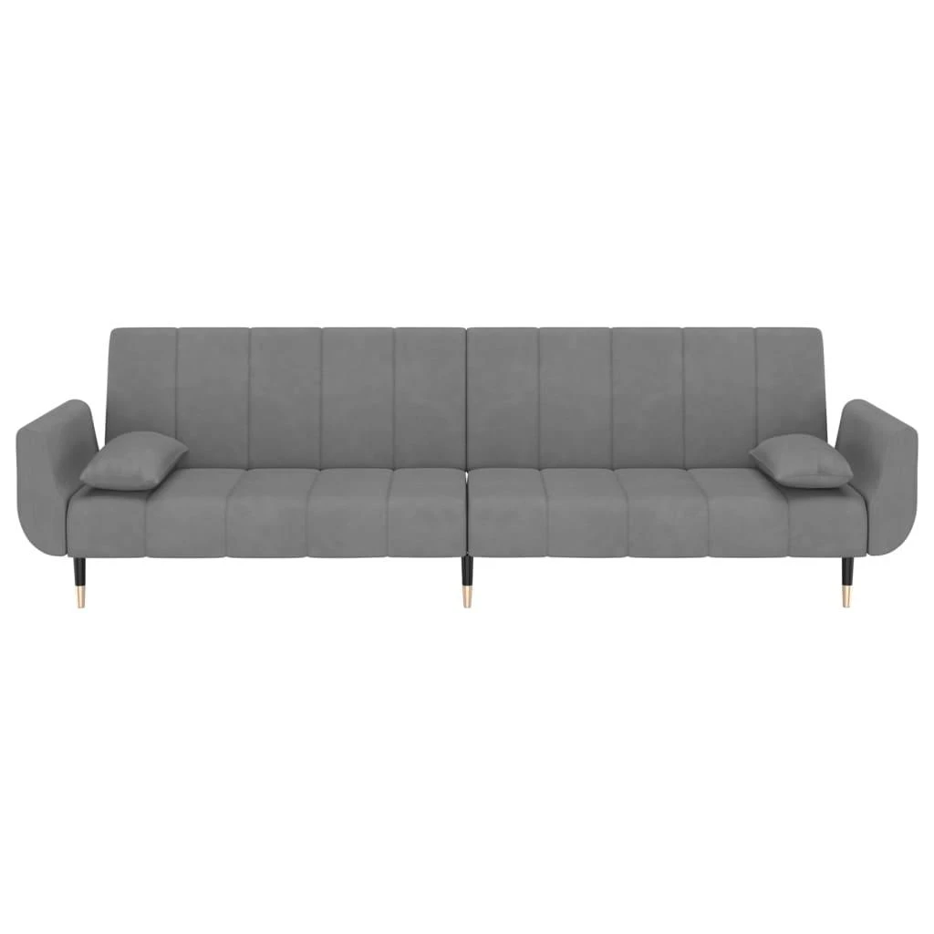 Dvivietė sofa-lova su dvejomis pagalvėmis, pilka, aksomas