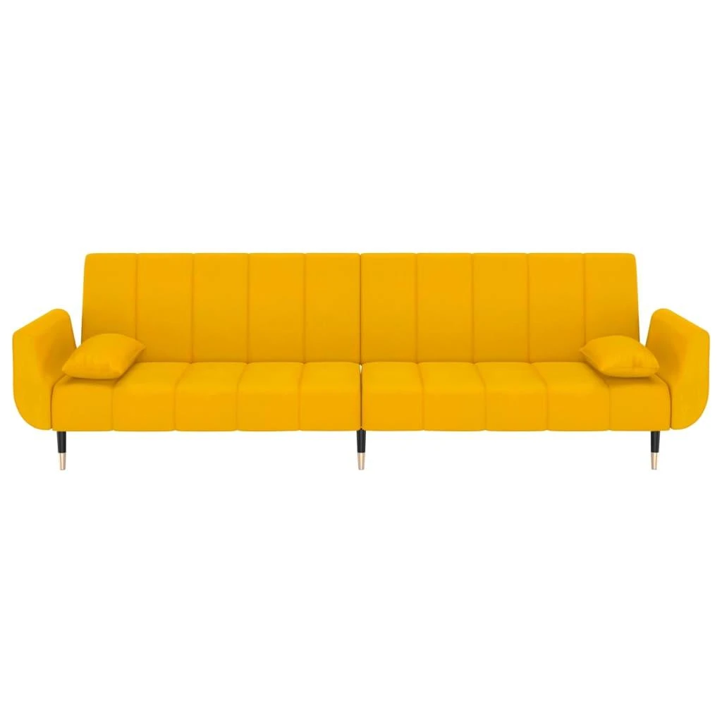 Dvivietė sofa-lova su dvejomis pagalvėmis, geltona, aksomas
