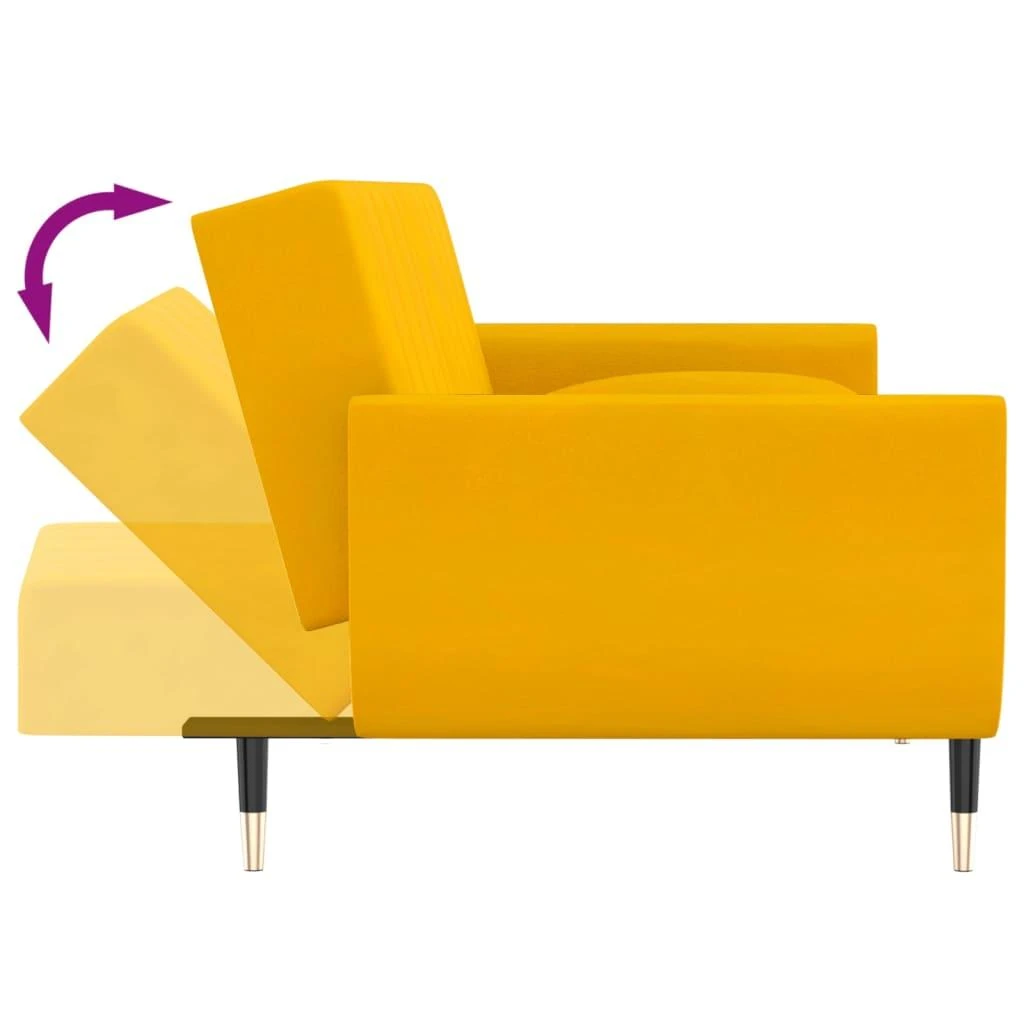 Dvivietė sofa-lova su dvejomis pagalvėmis, geltona, aksomas