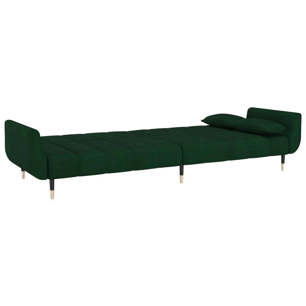 Dvivietė sofa-lova su dvejomis pagalvėmis, žalia, aksomas