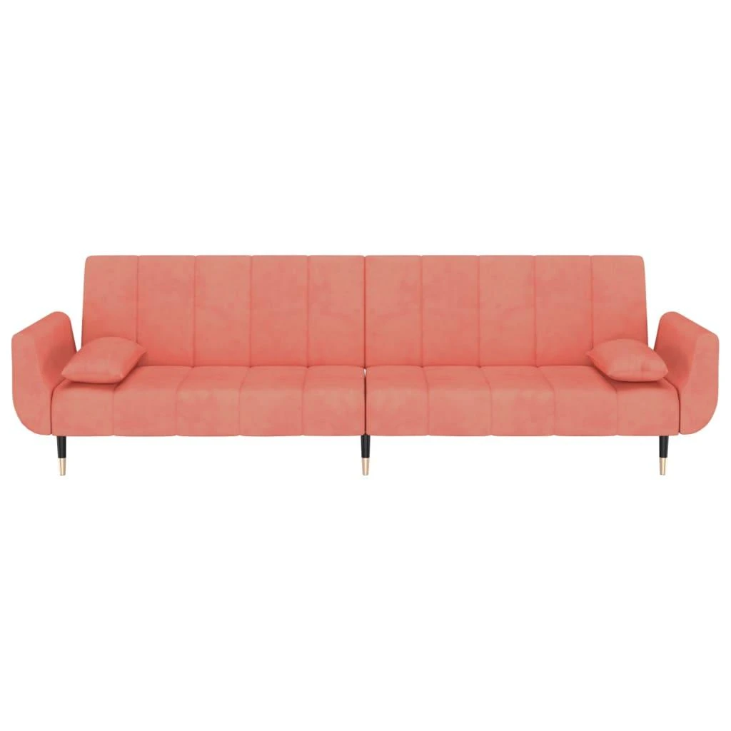 Dvivietė sofa-lova su dvejomis pagalvėmis, rožinė, aksomas