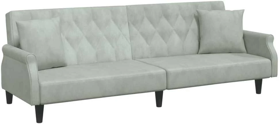 Dvivietė sofa-lova su pagalvėmis ir pakoja, pilka, aksomas