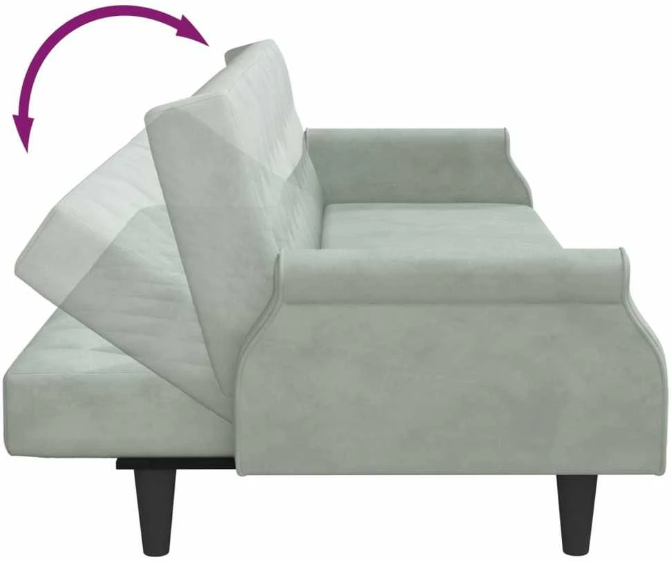 Dvivietė sofa-lova su pagalvėmis ir pakoja, pilka, aksomas