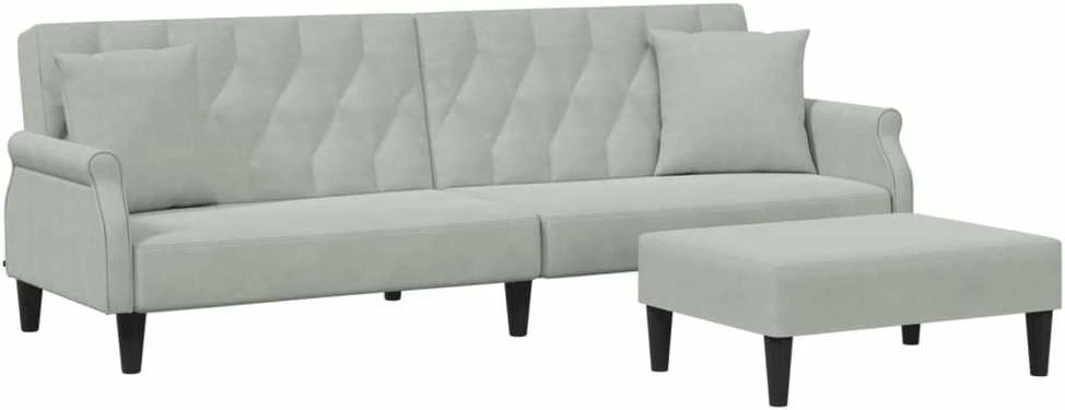 Dvivietė sofa-lova su pagalvėmis ir pakoja, pilka, aksomas