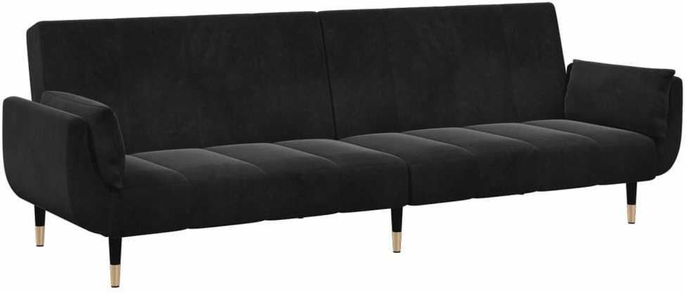 Dvivietė sofa-lova su pakoja, juodos spalvos, aksomas