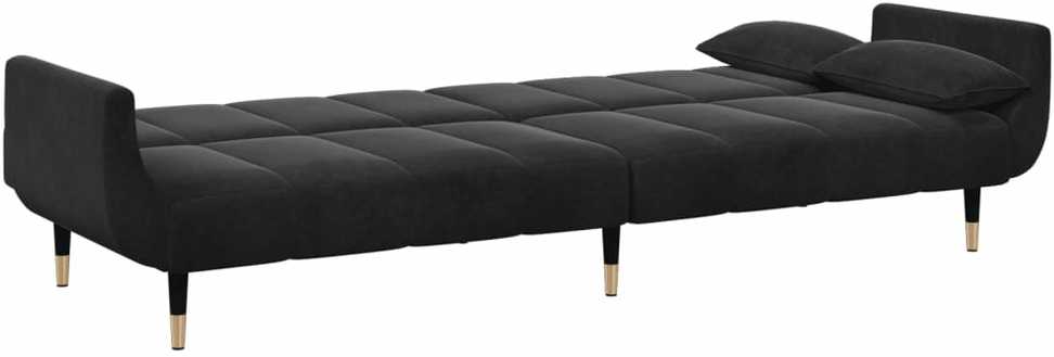 Dvivietė sofa-lova su pakoja, juodos spalvos, aksomas