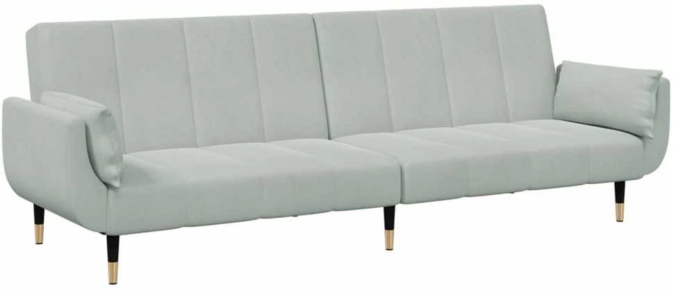 Dvivietė sofa-lova su pakoja, šviesiai pilkos spalvos, aksomas