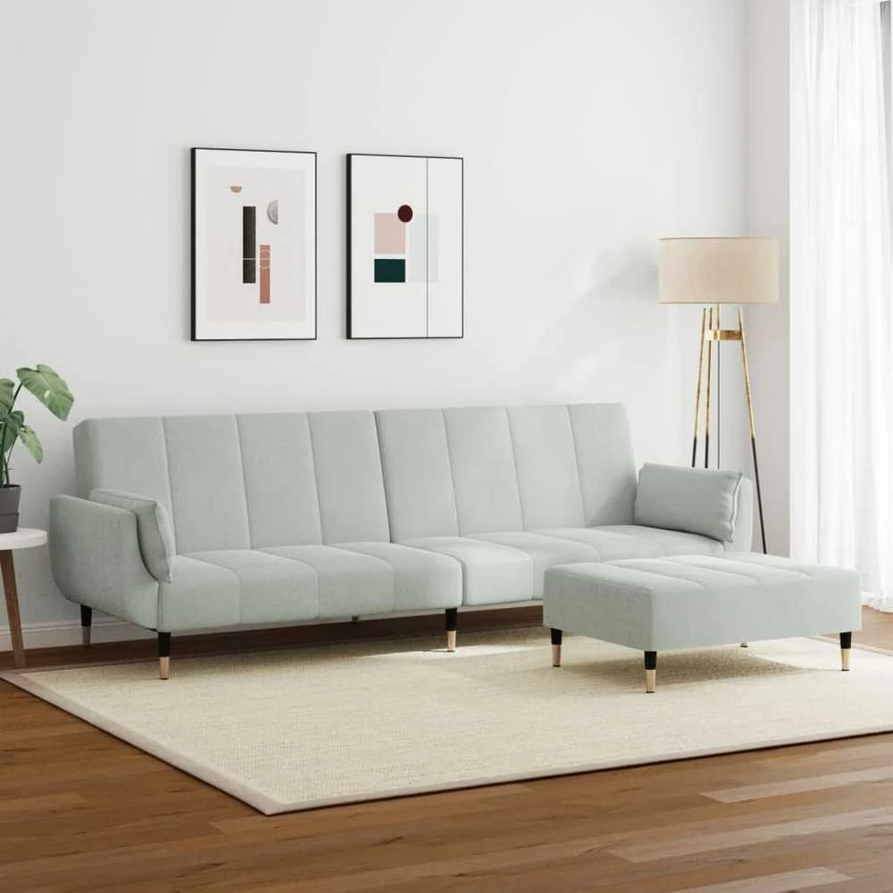 Dvivietė sofa-lova su pakoja, šviesiai pilkos spalvos, aksomas