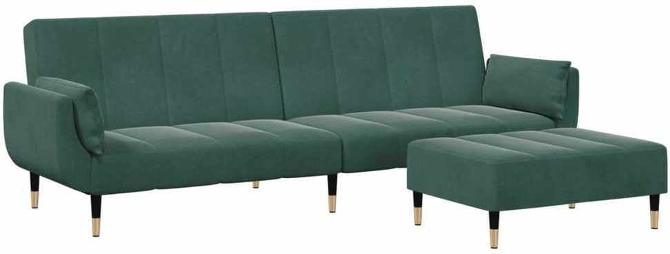 Dvivietė sofa-lova su pakoja, tamsiai žalios spalvos, aksomas