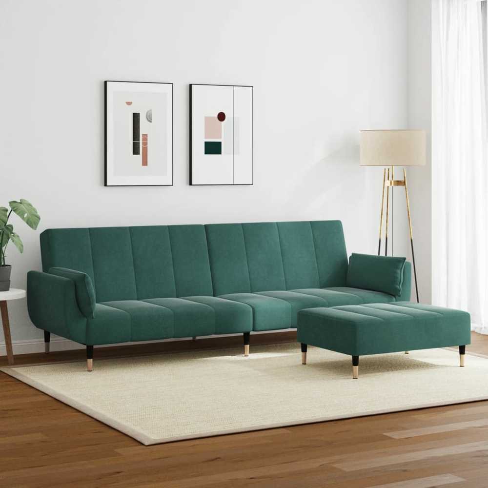 Dvivietė sofa-lova su pakoja, tamsiai žalios spalvos, aksomas