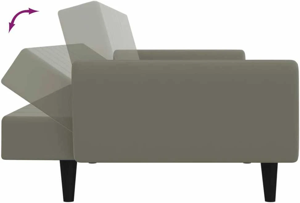 Dvivietė sofa-lova, šviesiai pilkos spalvos, aksomas