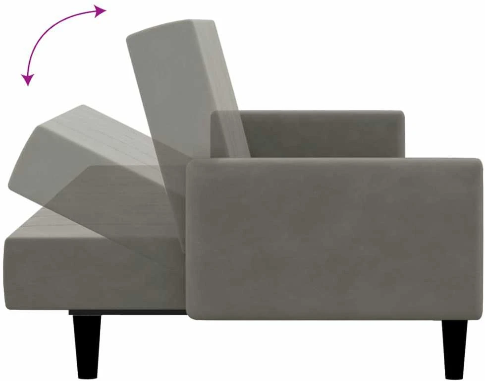 Dvivietė sofa-lova, šviesiai pilkos spalvos, aksomas