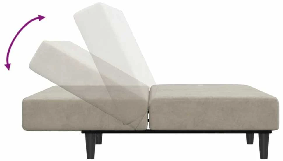 Dvivietė sofa-lova, šviesiai pilkos spalvos, aksomas