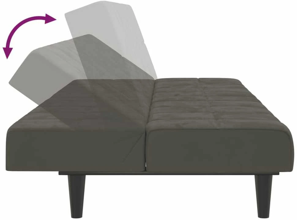 Dvivietė sofa-lova, tamsiai pilkos spalvos, aksomas