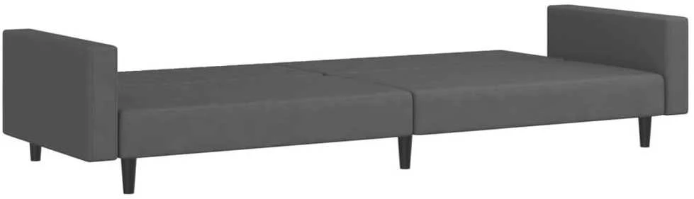 Dvivietė sofa-lova, tamsiai pilkos spalvos, aksomas