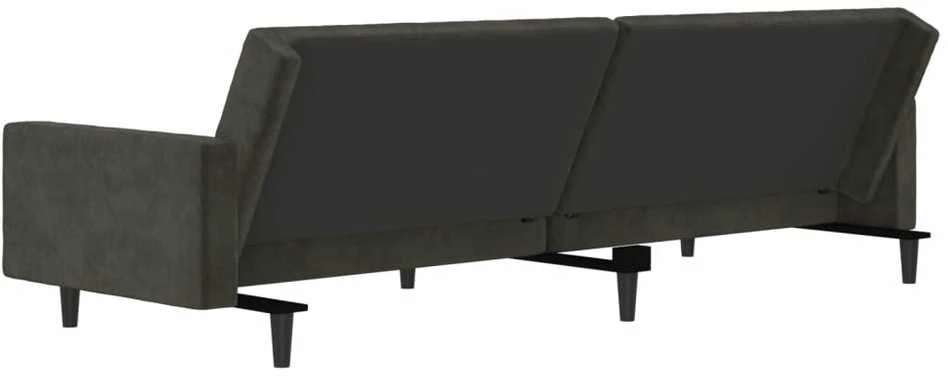 Dvivietė sofa-lova, tamsiai pilkos spalvos, aksomas