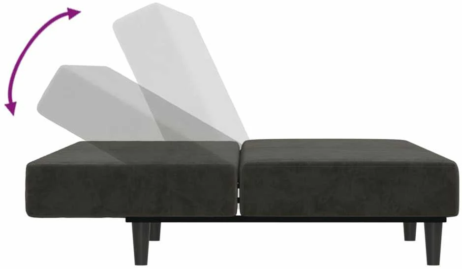 Dvivietė sofa-lova, tamsiai pilkos spalvos, aksomas
