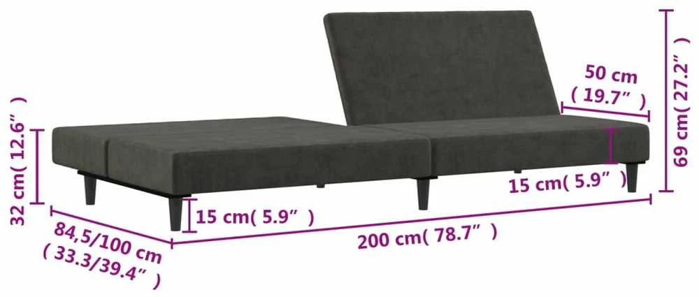 Dvivietė sofa-lova, tamsiai pilkos spalvos, aksomas
