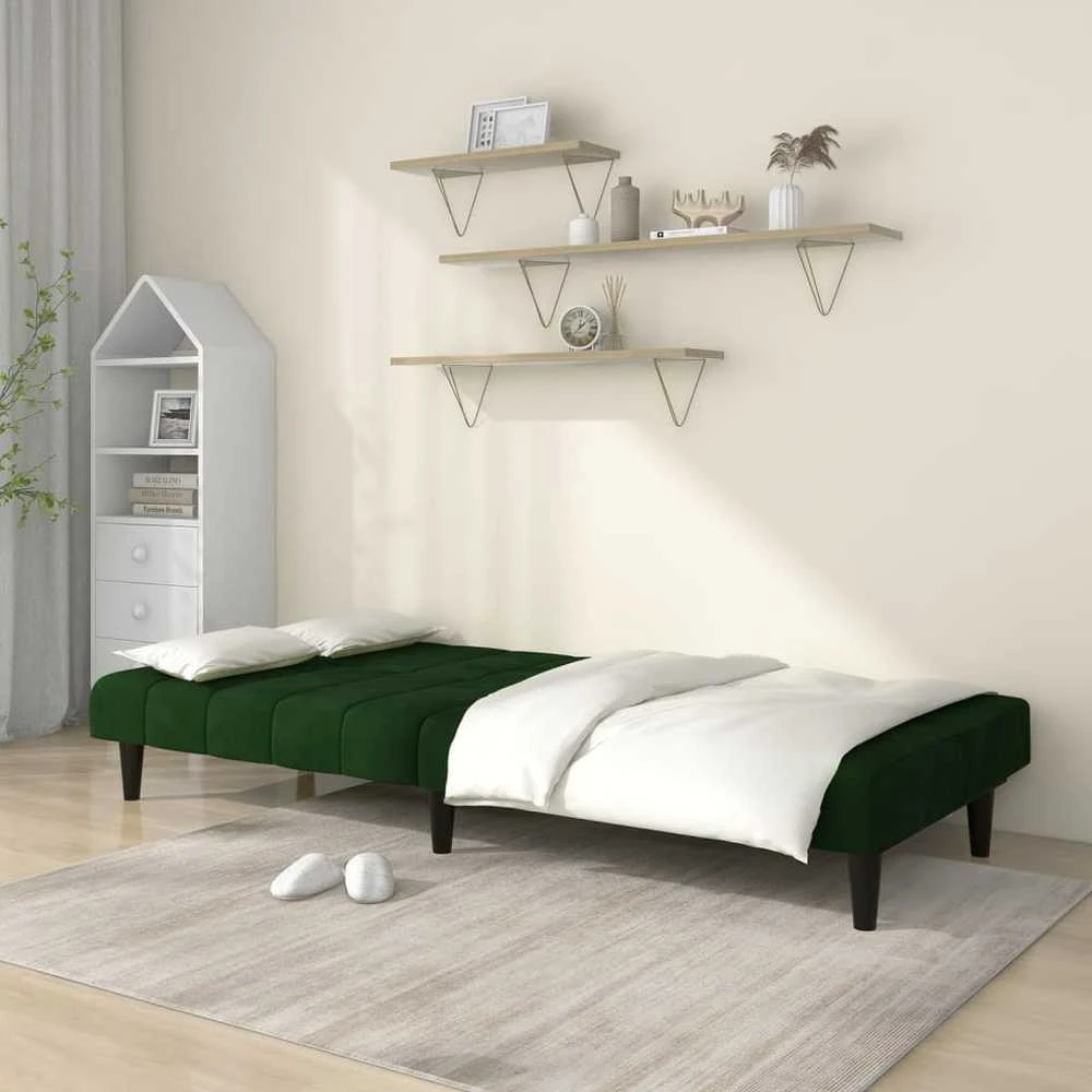 Dvivietė sofa-lova, tamsiai žalios spalvos, aksomas