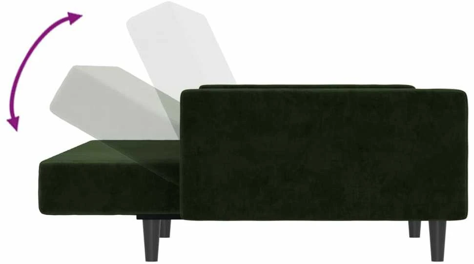 Dvivietė sofa-lova, tamsiai žalios spalvos, aksomas
