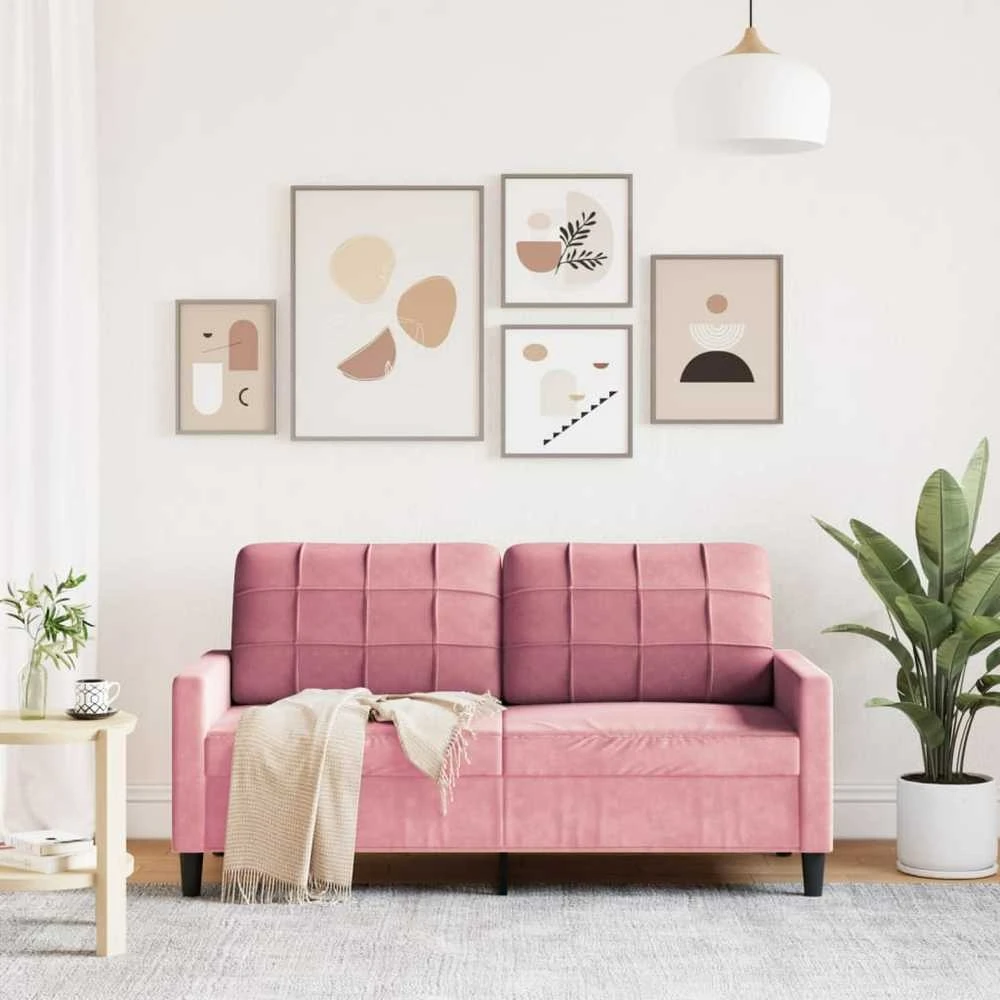 Dvivietė sofa, rožinės spalvos, 140cm, aksomas