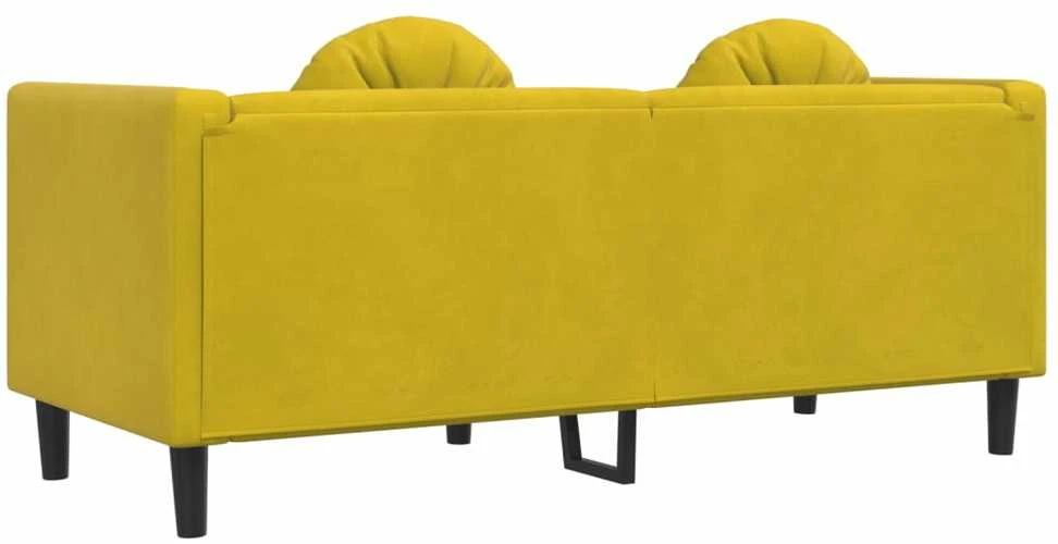 Dvivietė sofa su pagalvėlėmis, geltonos spalvos, aksomas