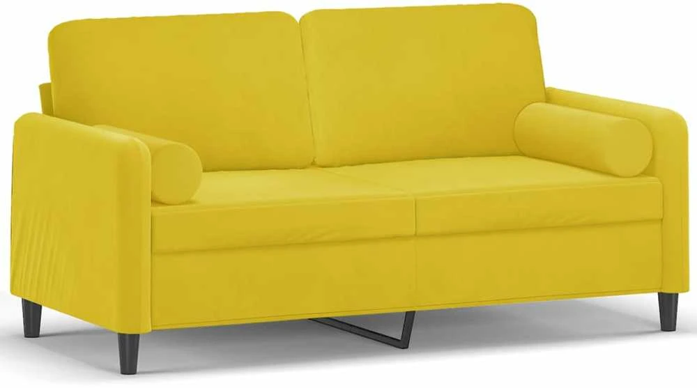 Dvivietė sofa su pagalvėlėmis, geltonos spalvos, 140cm, aksomas