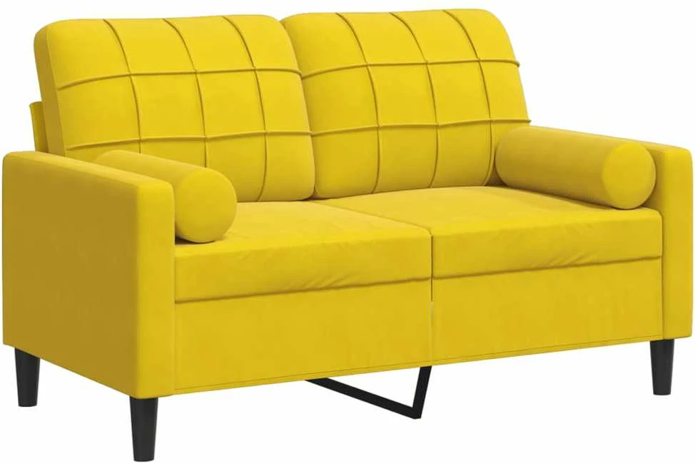 Dvivietė sofa su pagalvėlėmis, geltonos spalvos, 120cm, aksomas
