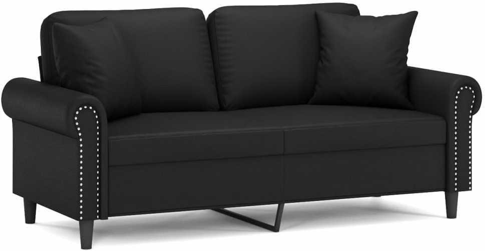 Dvivietė sofa su pagalvėlėmis, juoda, 140cm, dirbtinė oda