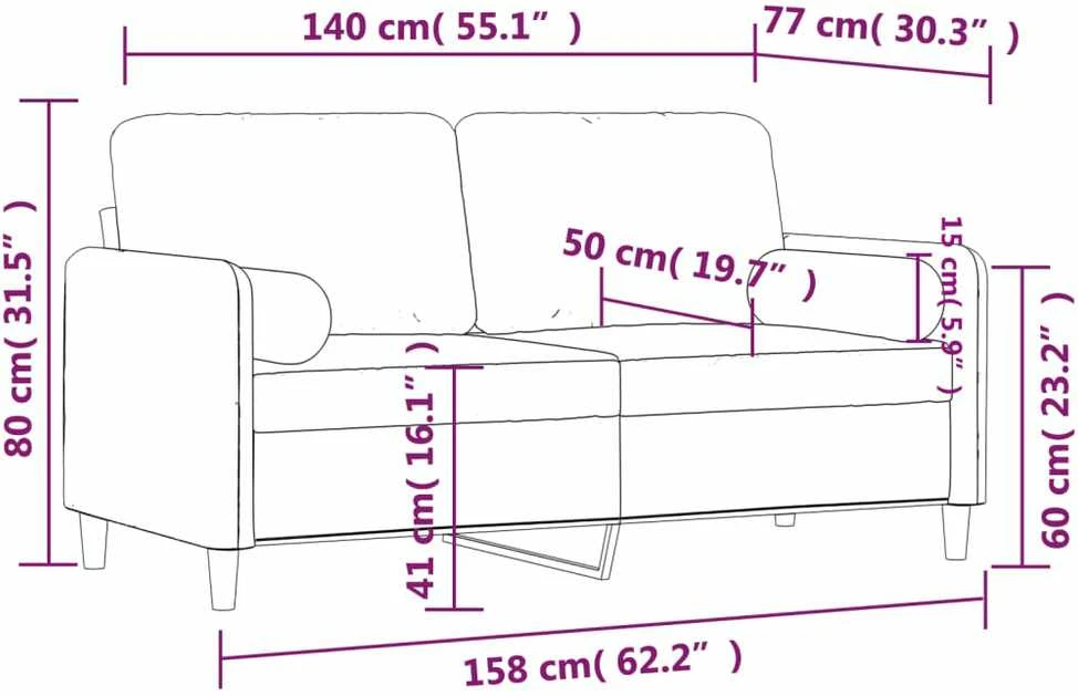 Dvivietė sofa su pagalvėlėmis, juodos spalvos, 140cm, aksomas