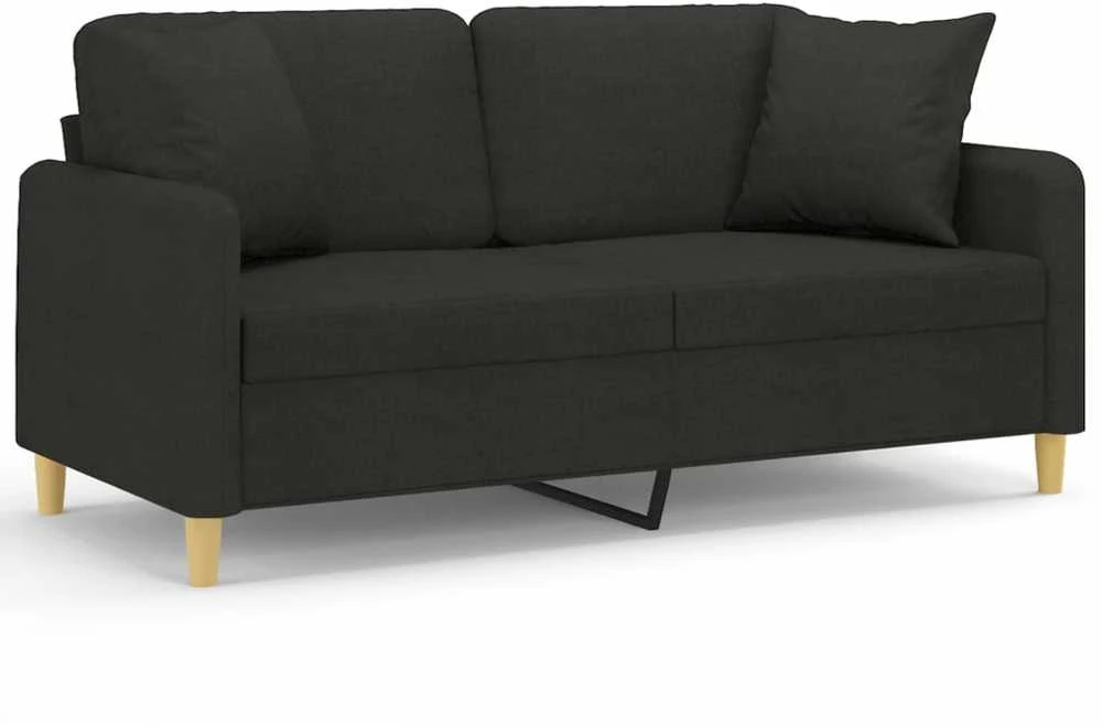 Dvivietė sofa su pagalvėlėmis, juodos spalvos, 140cm, audinys