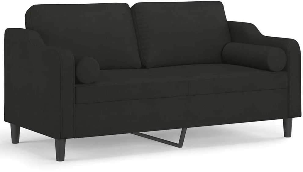Dvivietė sofa su pagalvėlėmis, juodos spalvos, 140cm, audinys