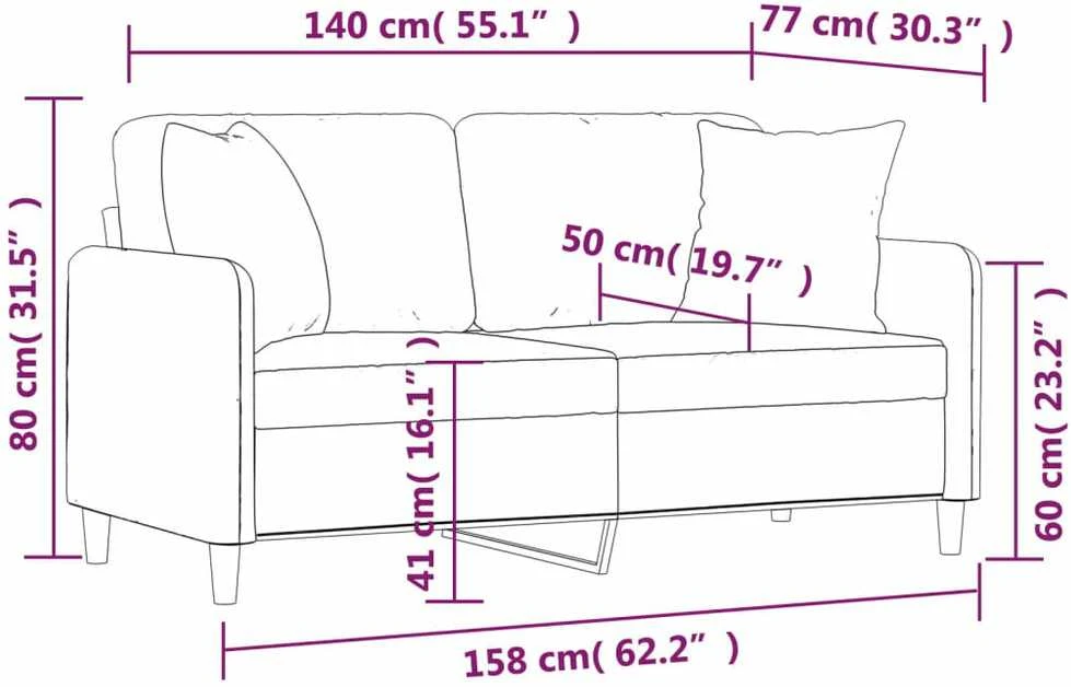 Dvivietė sofa su pagalvėlėmis, juodos spalvos, 140cm, audinys