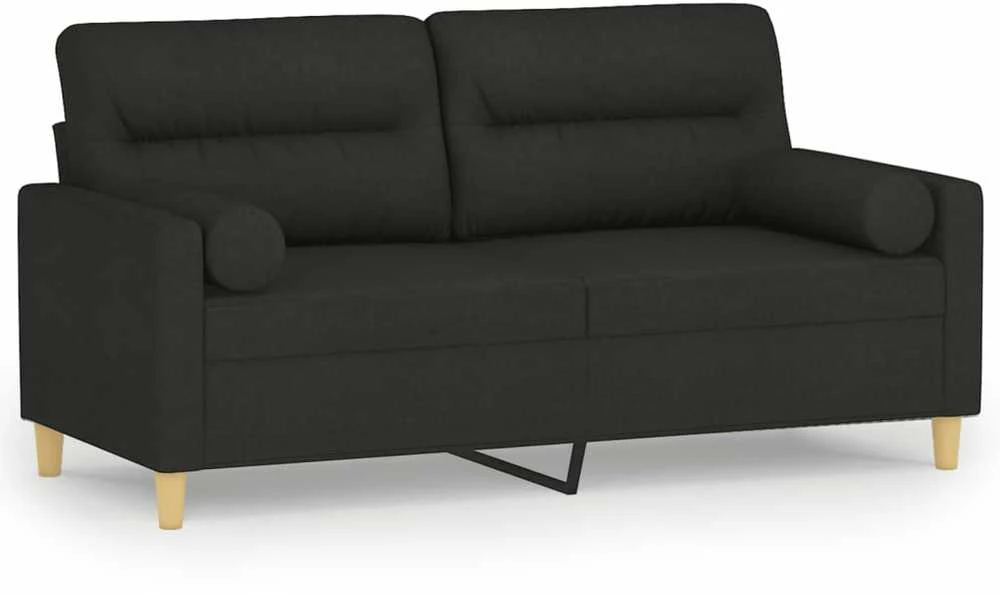 Dvivietė sofa su pagalvėlėmis, juodos spalvos, 140cm, audinys