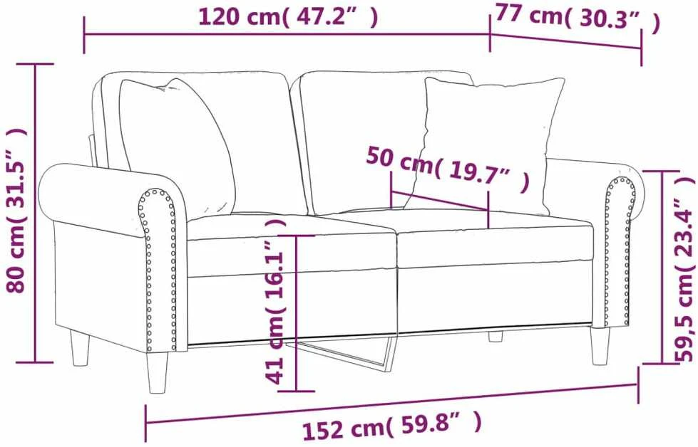 Dvivietė sofa su pagalvėlėmis, kapučino, 120cm, dirbtinė oda