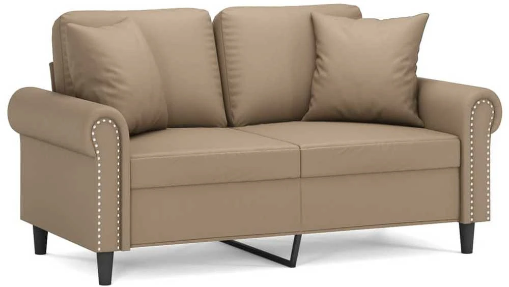Dvivietė sofa su pagalvėlėmis, kapučino, 120cm, dirbtinė oda