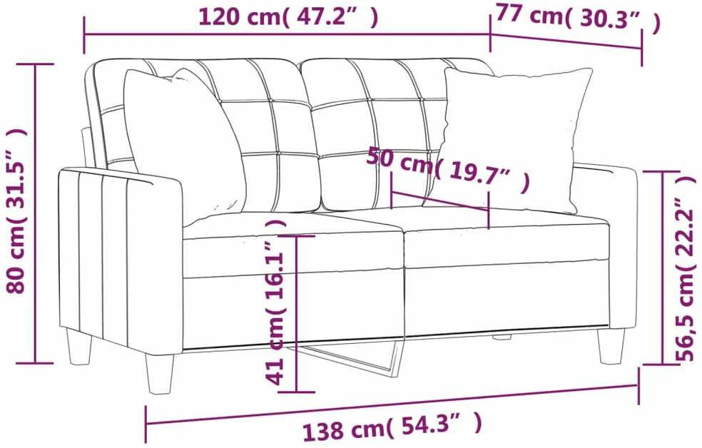 Dvivietė sofa su pagalvėlėmis, kapučino, 120cm, dirbtinė oda