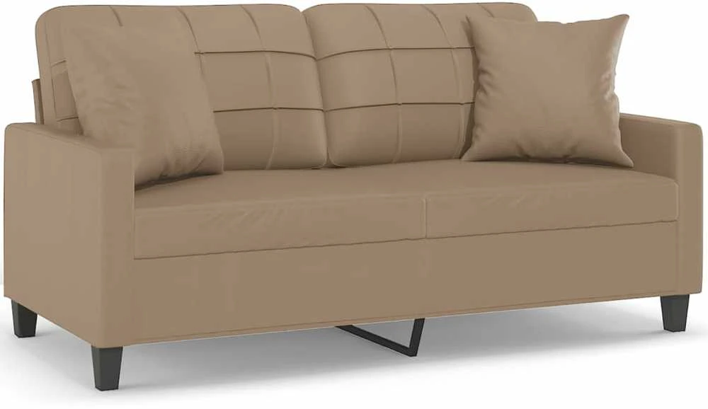 Dvivietė sofa su pagalvėlėmis, kapučino, 140cm, dirbtinė oda