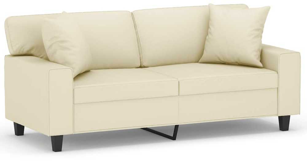 Dvivietė sofa su pagalvėlėmis, kreminė, 140cm, dirbtinė oda