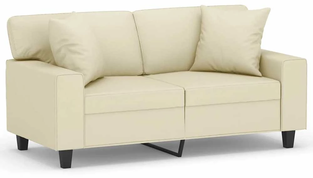 Dvivietė sofa su pagalvėlėmis, kreminė, 120cm, dirbtinė oda