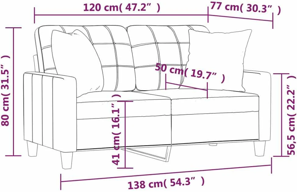 Dvivietė sofa su pagalvėlėmis, kreminė, 120cm, dirbtinė oda