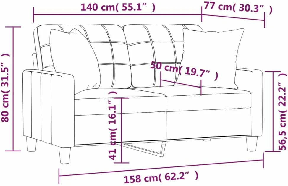 Dvivietė sofa su pagalvėlėmis, kreminė, 140cm, dirbtinė oda