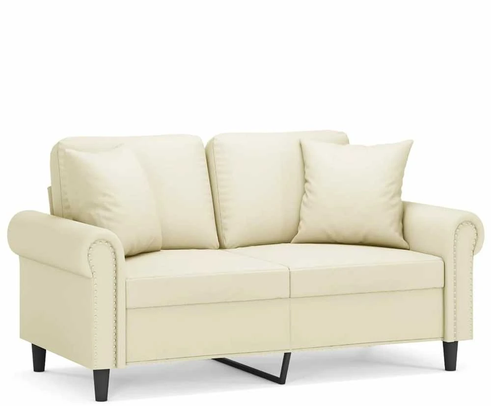 Dvivietė sofa su pagalvėlėmis, kreminė, 120cm, dirbtinė oda